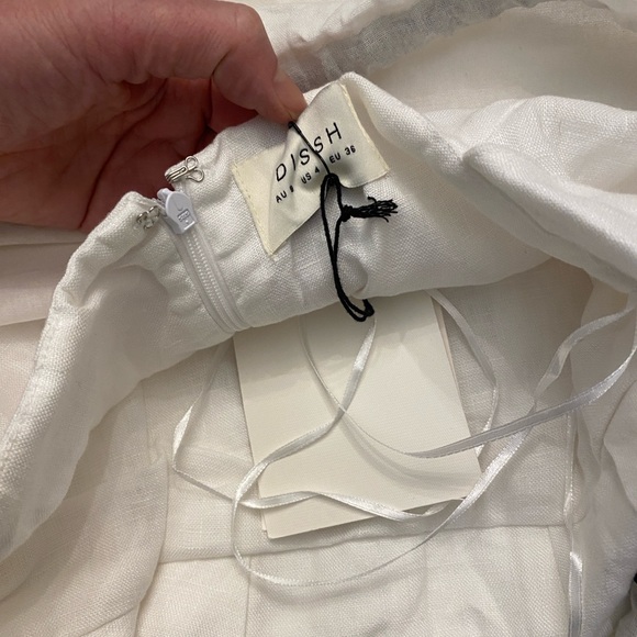 NWT DISSH Aisle White Linen High Neck Halter Beach Wedding Dress 4 - Picture 6 of 7